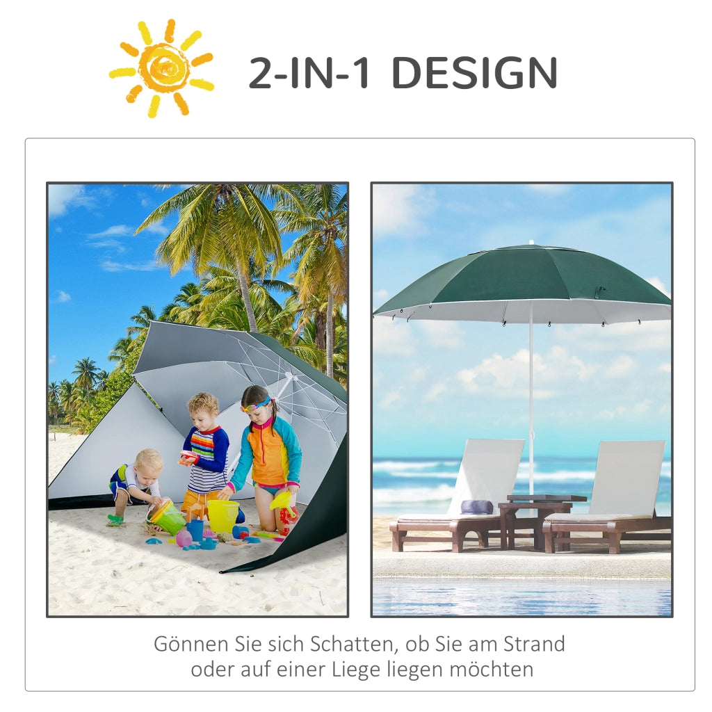 Ombrellone da spiaggia 2 in 1 con pareti laterali ¨C Zephmum ¨C ? 210 cm UPF 50+ windfest, pieghevole, colore verde scuro