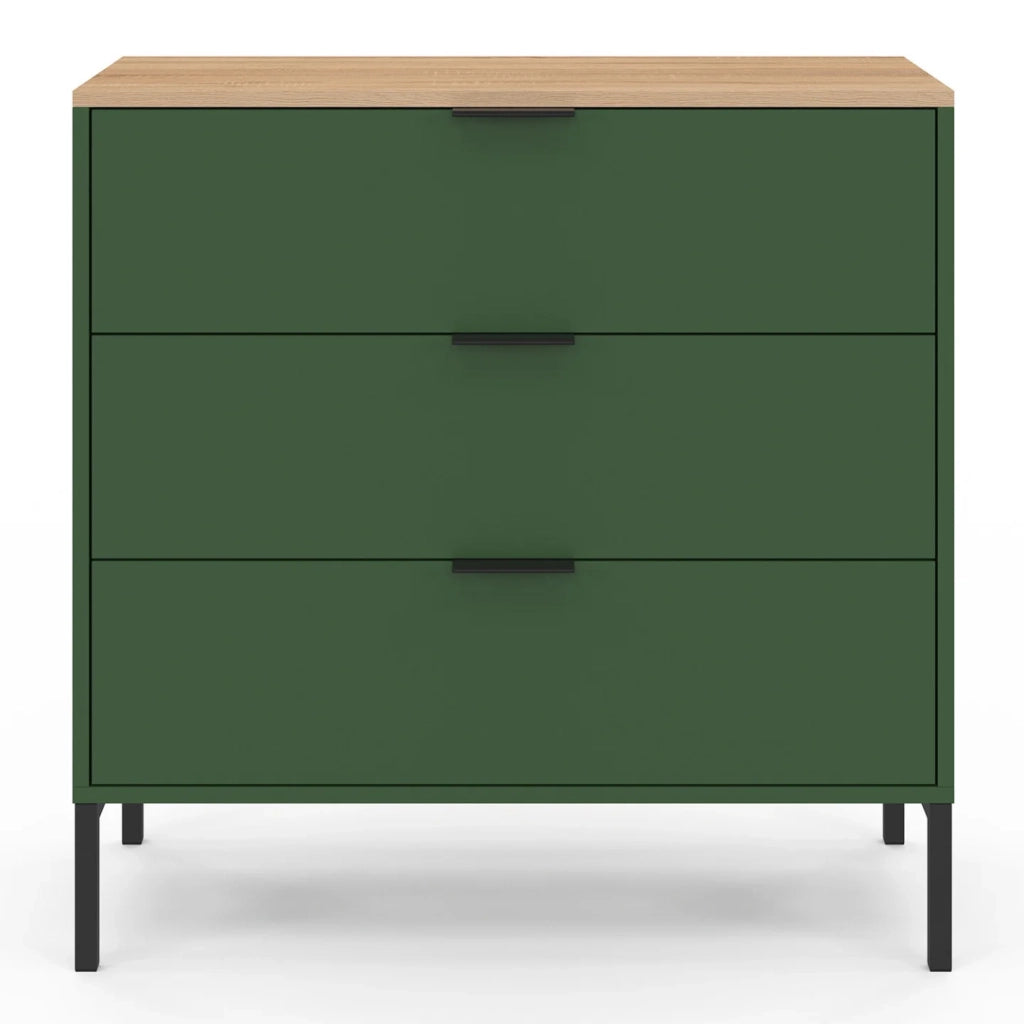 IDMarket - KELIA 80 cm cassettiera a 3 cassetti verde cachi con piano in legno