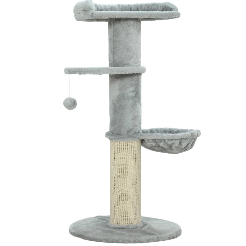 Albero tiragraffi per gatti con sisal, piattaforme multilivello e tessuto felpato, grigio chiaro