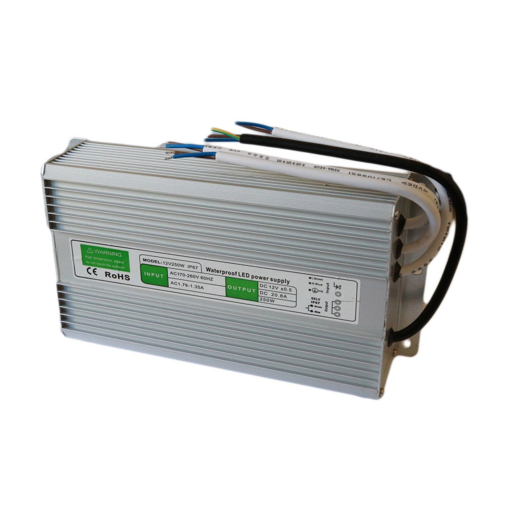 Trade Shop - Alimentatore Trasformatore Impermeabile 12v Ip67 Waterproof Striscia Led Switch -  250 Watt