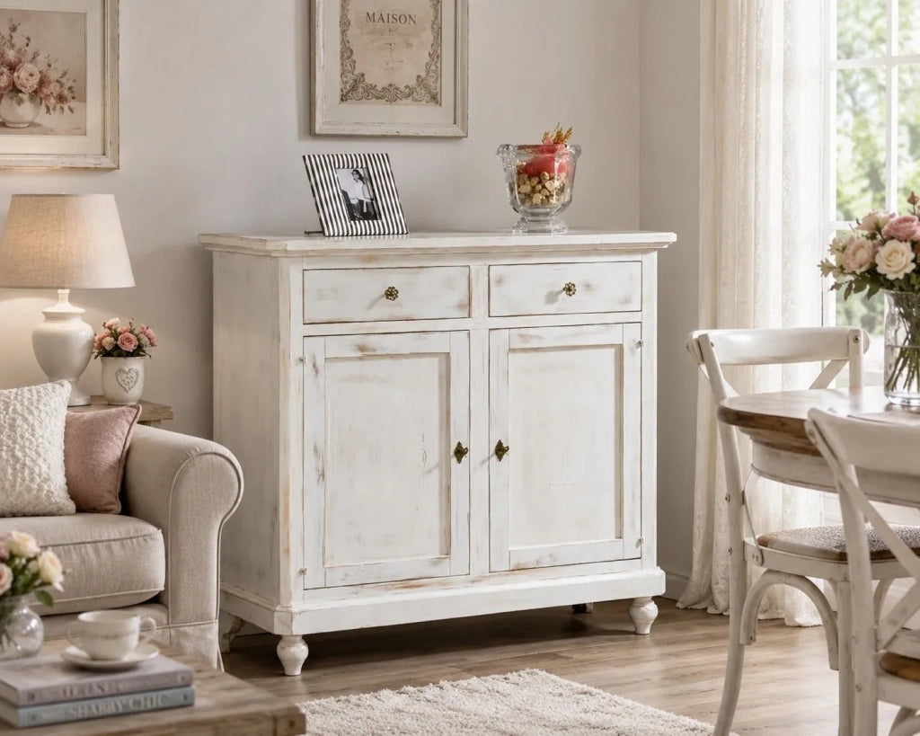 Madia credenza 2 porte legno shabby chic bianco consumato 112 x49x98 - Mobili 2G