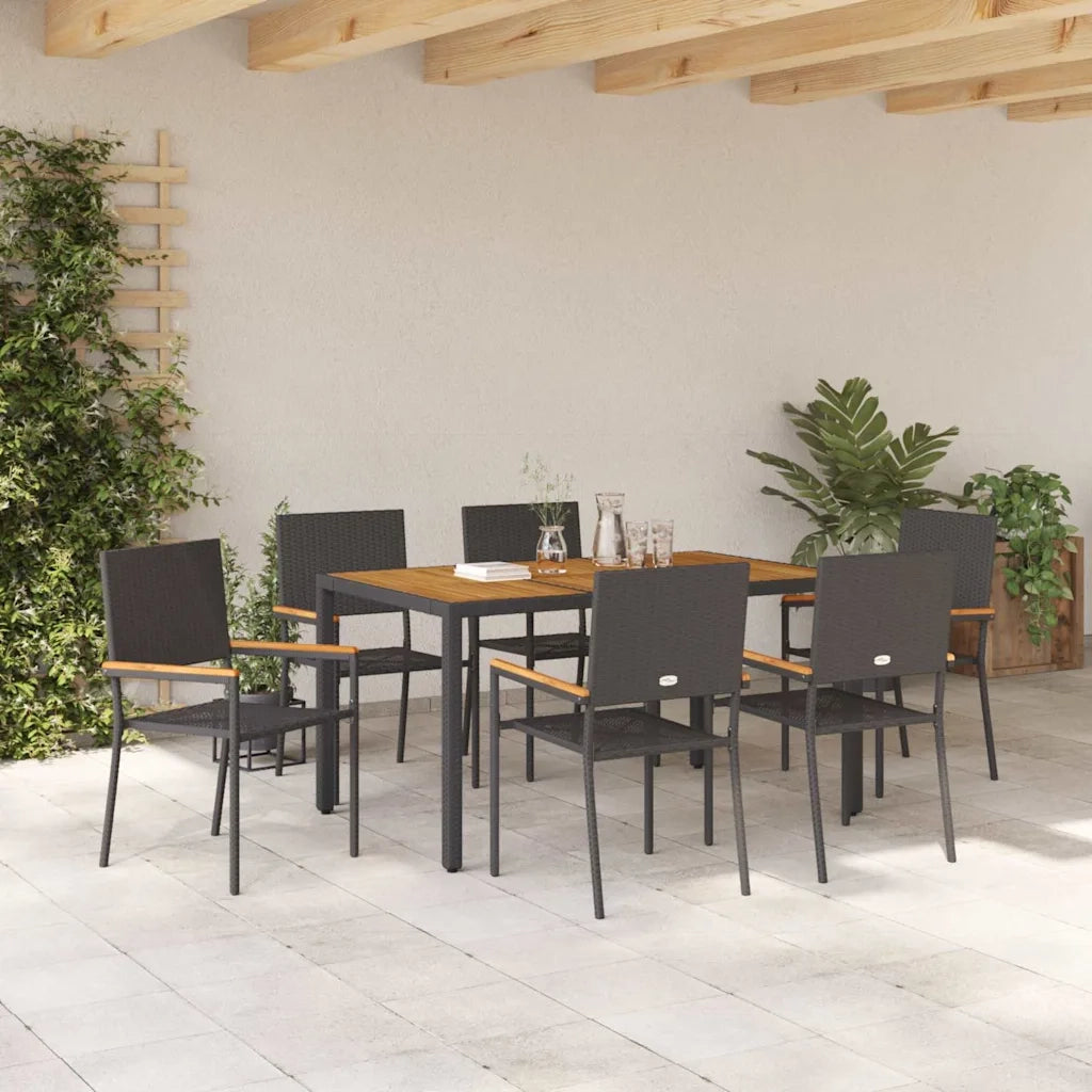 Set da Pranzo per Giardino 7 pcs Nero polyrattan 3365408
