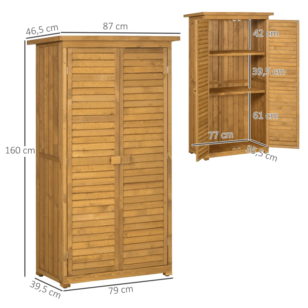 Armadio da giardino in legno con 3 ripiani e porte a lamelle, 87 x 46,5 x 160 cm