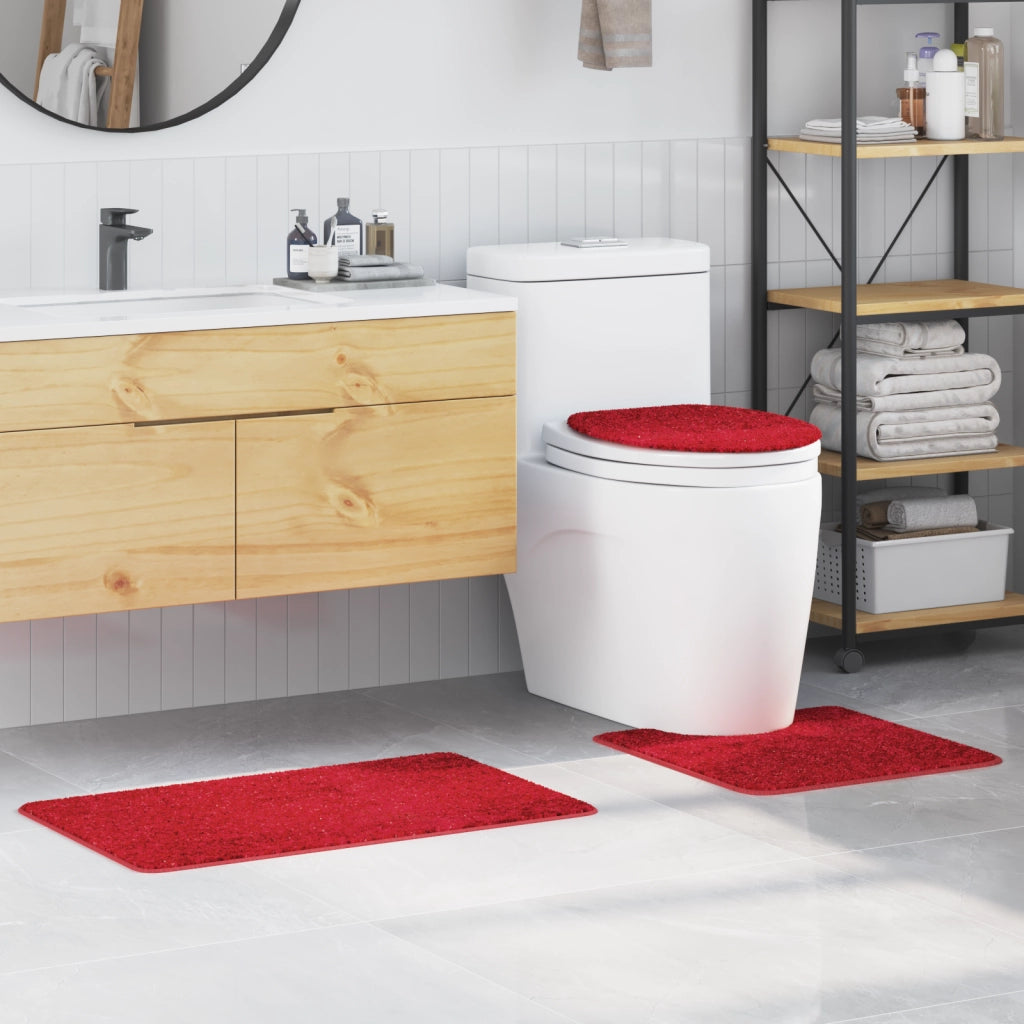 Set di tappetini da bagno 3 pezzi rossi in polipropilene antiscivolo