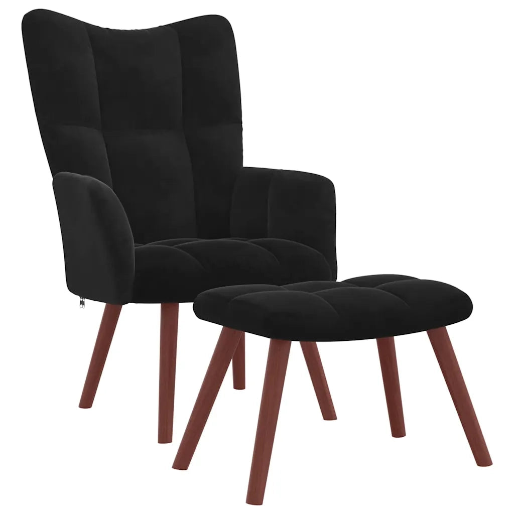 Divano Sedia-Poltrona Relax con Poggiapiedi Nero in Velluto 551461