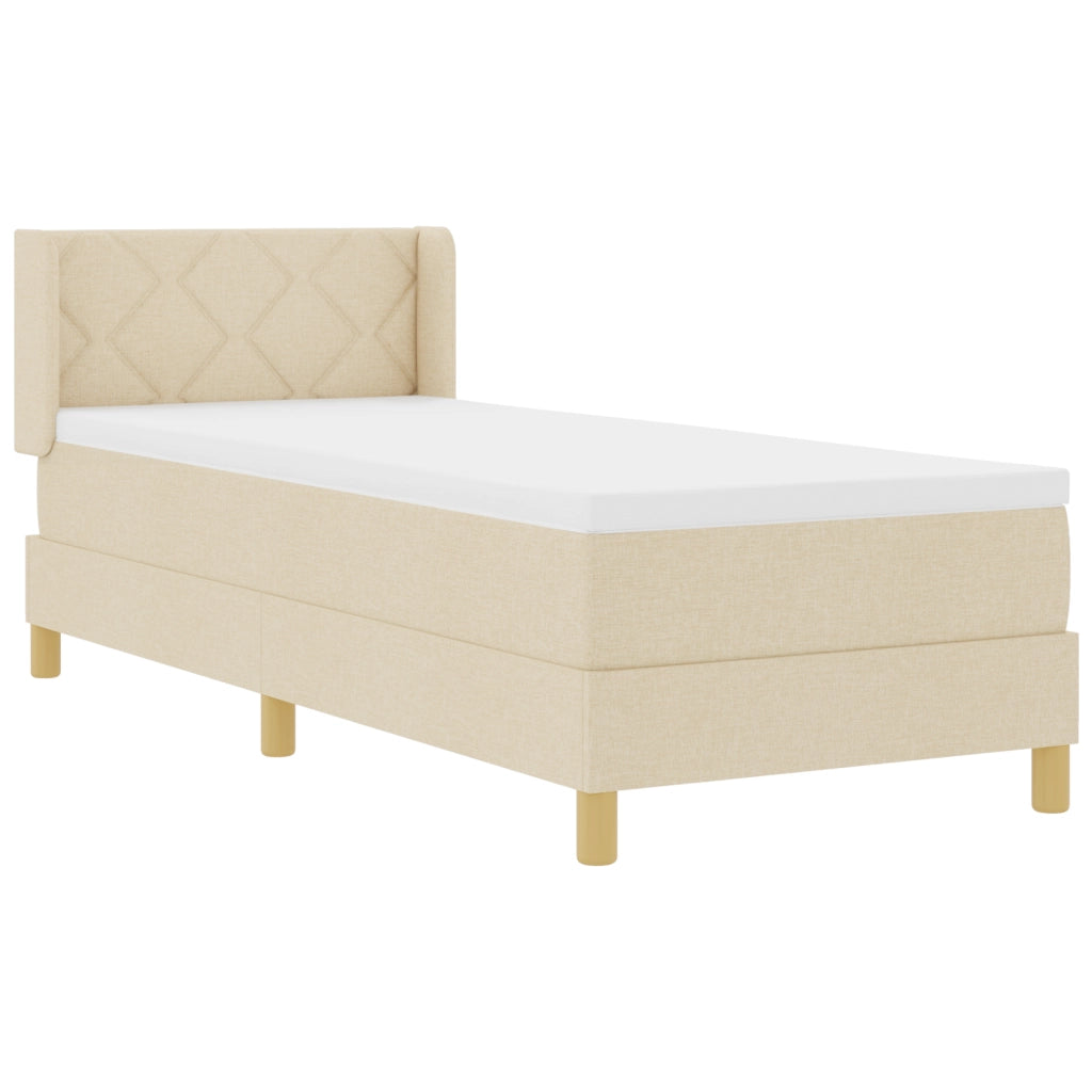 Letto con rete a molle e materasso panna 80x200 cm in tessuto