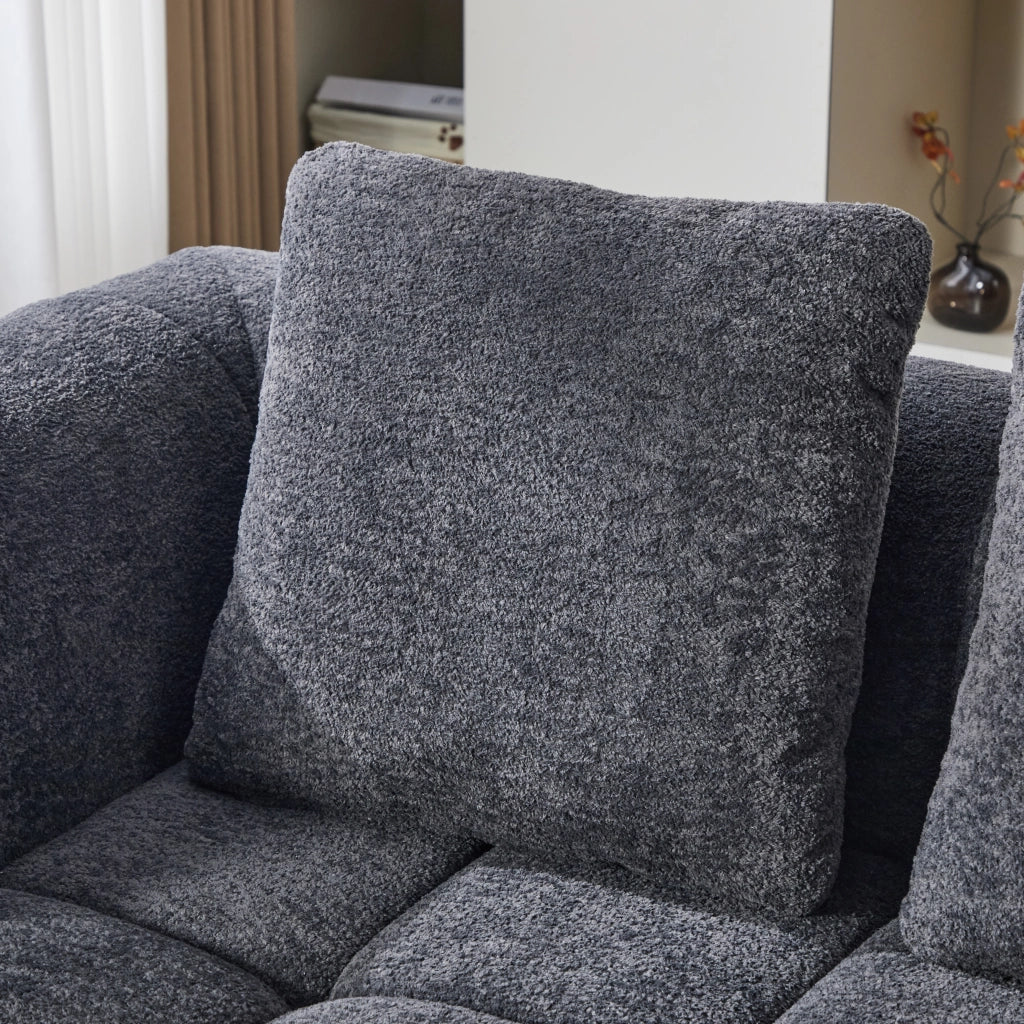 Divano angolare modulare 2 pezzi con assise profonda e schiuma ad alta densità in tessuto velluto grigio scuro