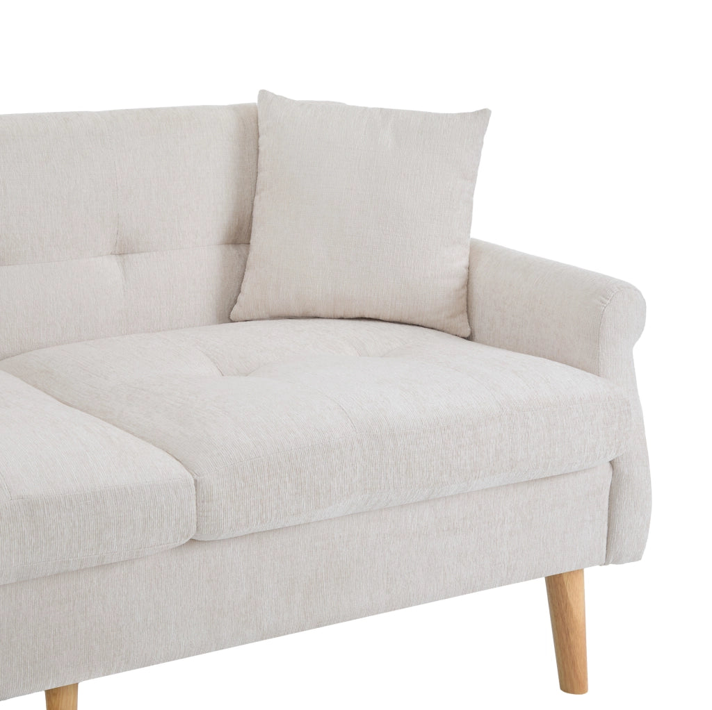 Divano 2 posti 162x74x77 cm in ciniglia beige con cuscini HOMVRA