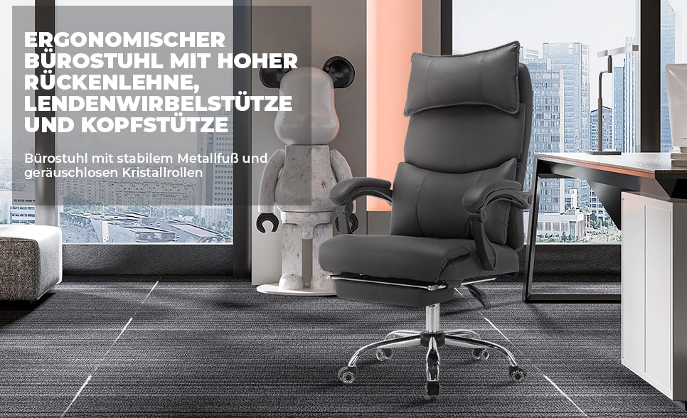 Sedia da ufficio ergonomica nera in tessuto con supporto lombare regolabile e altezza regolabile