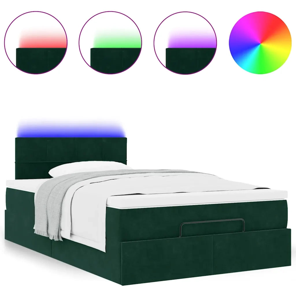Pouf Letto con Materasso e LED Verde Scuro 120x190cm in Velluto 3312611