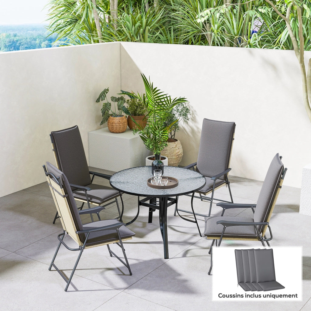 Set 4 Cuscini per Sedie da Giardino ¨C Xylo ¨C Grigio 124x50x5cm con Attacchi Regolabili UPF50+