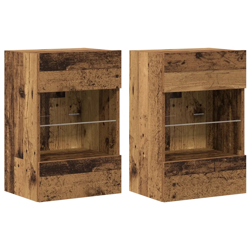 Mobili da parete con luci LED per TV 2pz-Set di 2 Credenza per TV Legno Vecchio 40x30x60,5 cm