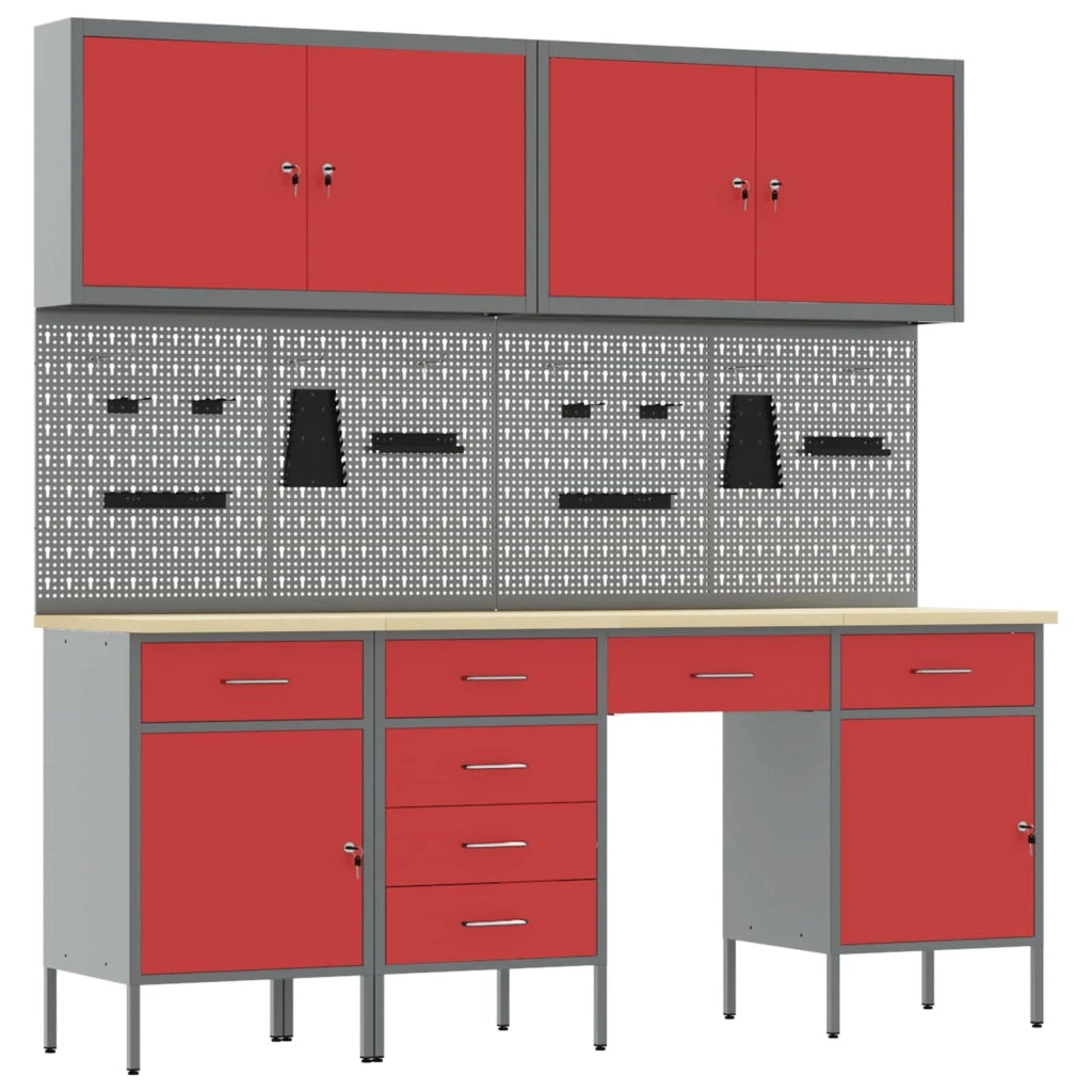 Mobile da lavoro 10 pcs Rosso Legno ingegnerizzato e acciaio 3321477