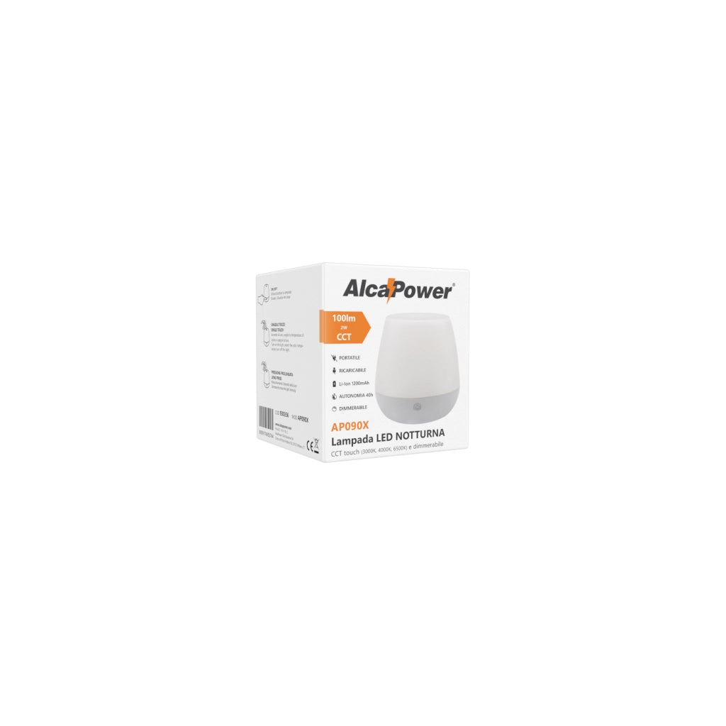Alcapower Lampada LED Notturna Portatile Dimmerabile CCT con Temperatura Colore Regolabile 3000K-6500K, 100lm, Batteria 1200mAh USB-C, Ø90x100mm