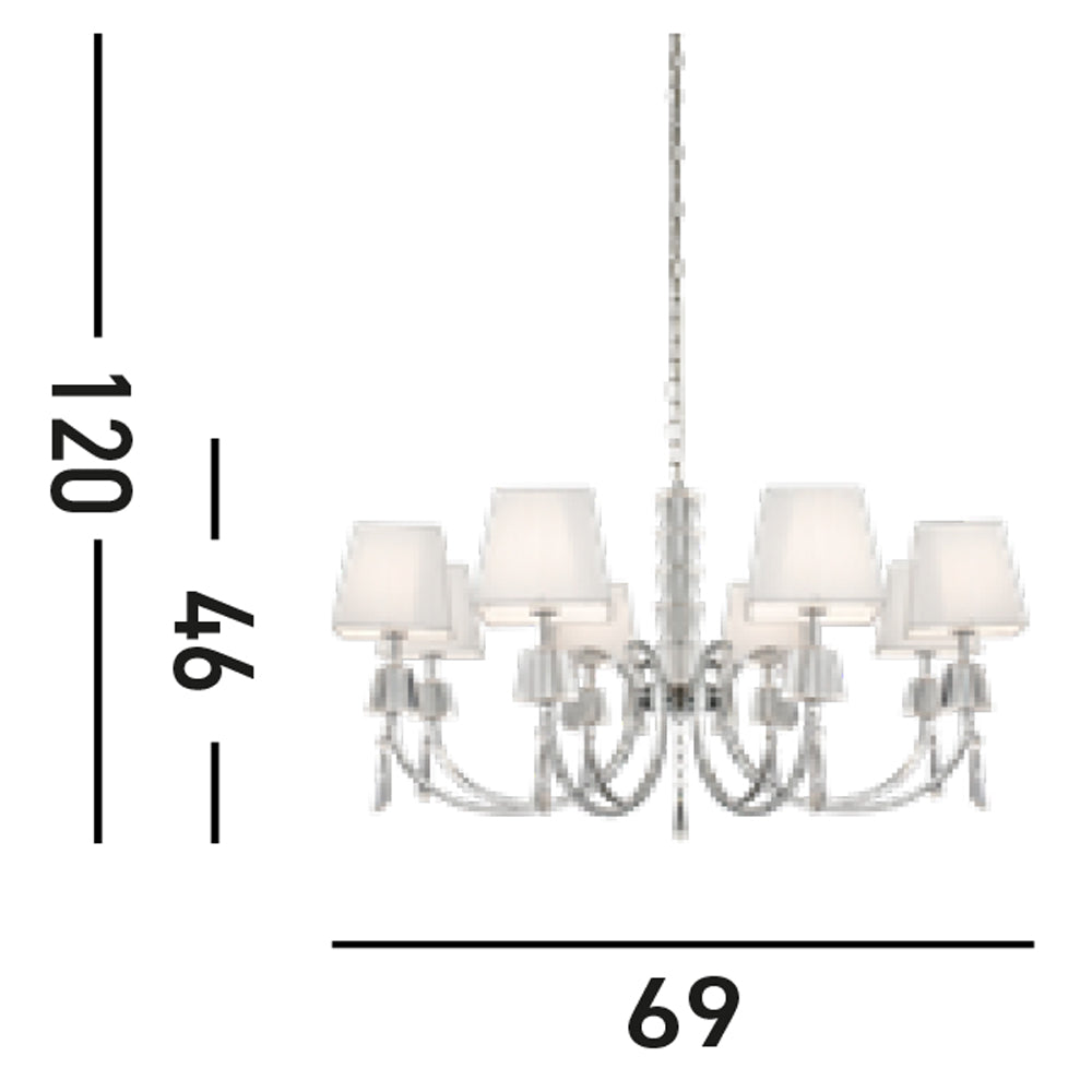 Lampadario Contemporaneo Portico Acciaio Cromo Vetro 8 Luci G9