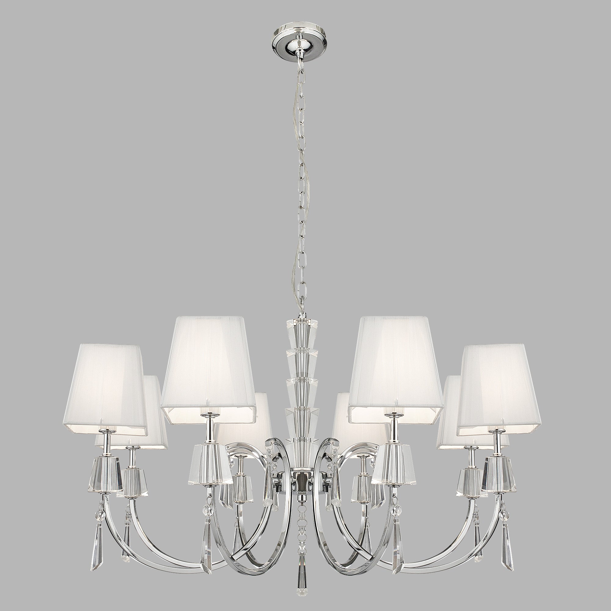 Lampadario Contemporaneo Portico Acciaio Cromo Vetro 8 Luci G9