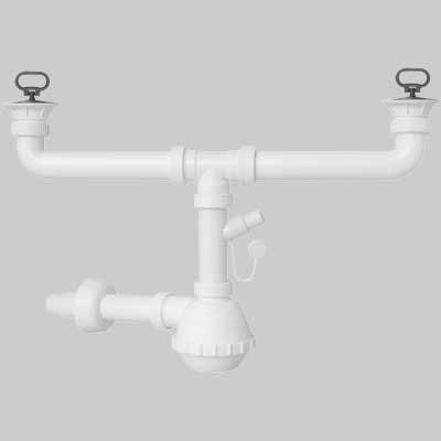 SIFONE PER LAVELLO A FIASCA A 2 VIE CON PILETTE E ATTACCO LAVASTOVIGLIE  11/2 x Ø32/40 mm - 1 pezzi - Idroweb