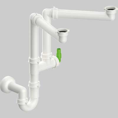 SIFONE PER LAVELLO SALVASPAZIO A 2 VIE CON ATTACCO LAVASTOVIGLIE 11/2 x Ø40 mm 11/2 x Ø40 mm - 1 pezzi - Idroweb