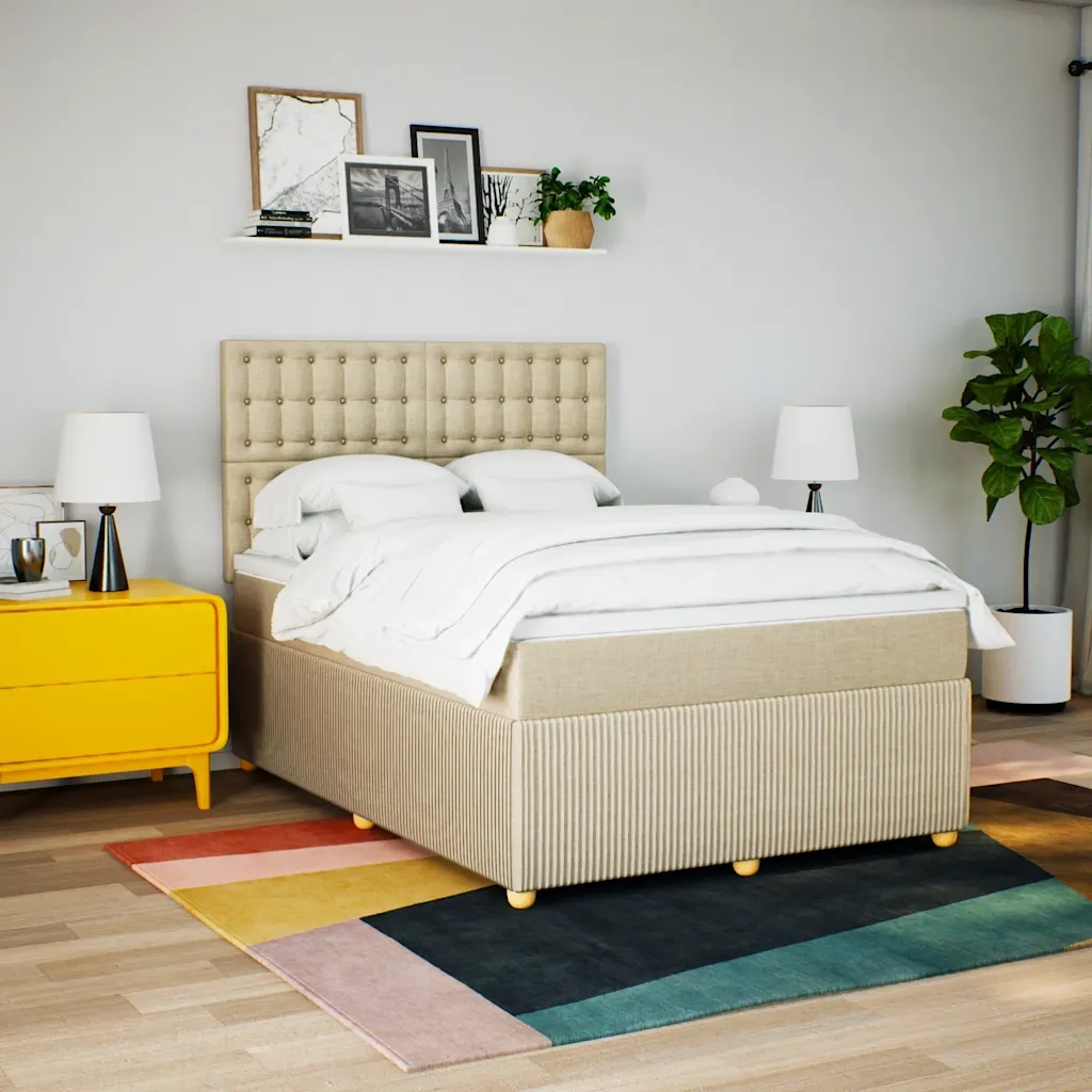 Giroletto a Molle con Materasso Crema 160x200 cm in Tessuto 3294426
