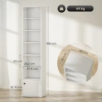 Libreria a 7 Livelli in Stile Moderno con Ripiani Aperti e Anta 40x30x180 cm Bianco
