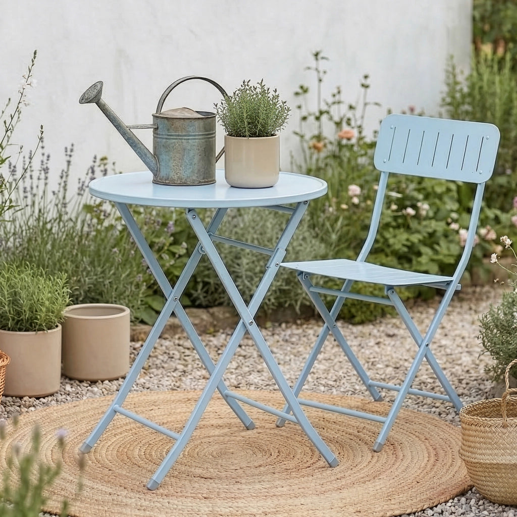 Tavolo Pieghevole Sande con Piano Rotondo - Azzurro [en.casa]
