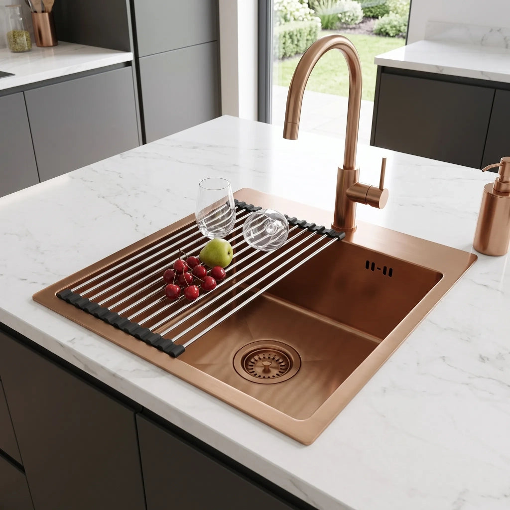 Lavello In Acciaio Con Set Di Accessori 3 Pz. Rea Leo 40 Brush Copper