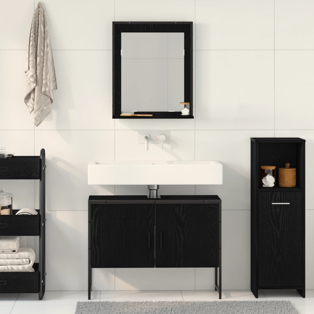 Set di mobili per bagno a 2 pezzi in legno ingegnerizzato nero