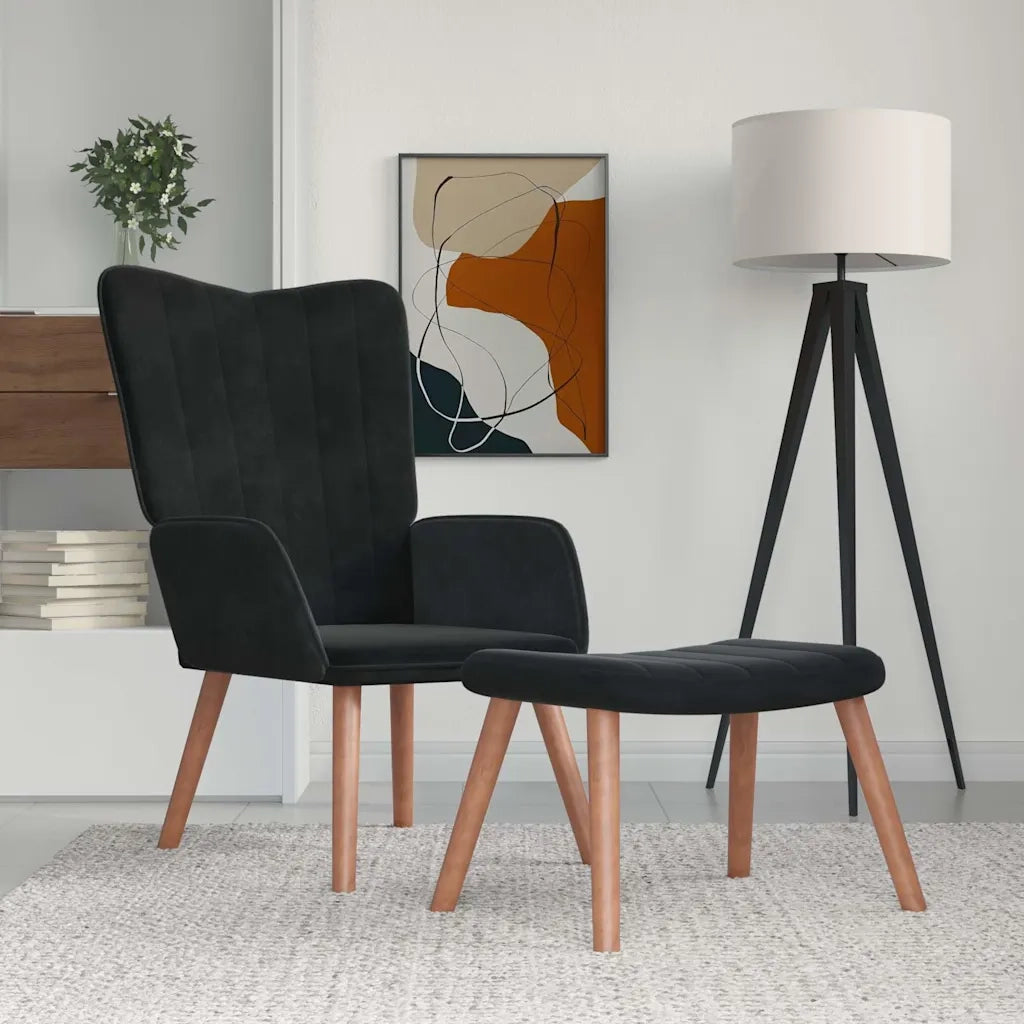 Divano Sedia-Poltrona Relax con Poggiapiedi Nero in Velluto 353702