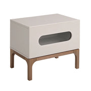 Comodino in legno grigio e noce con illuminazione interna