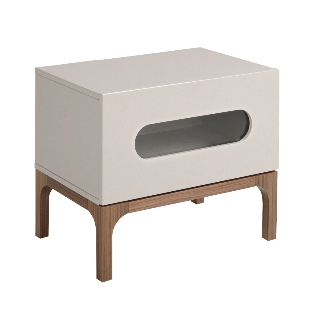 Comodino in legno grigio e noce con illuminazione interna