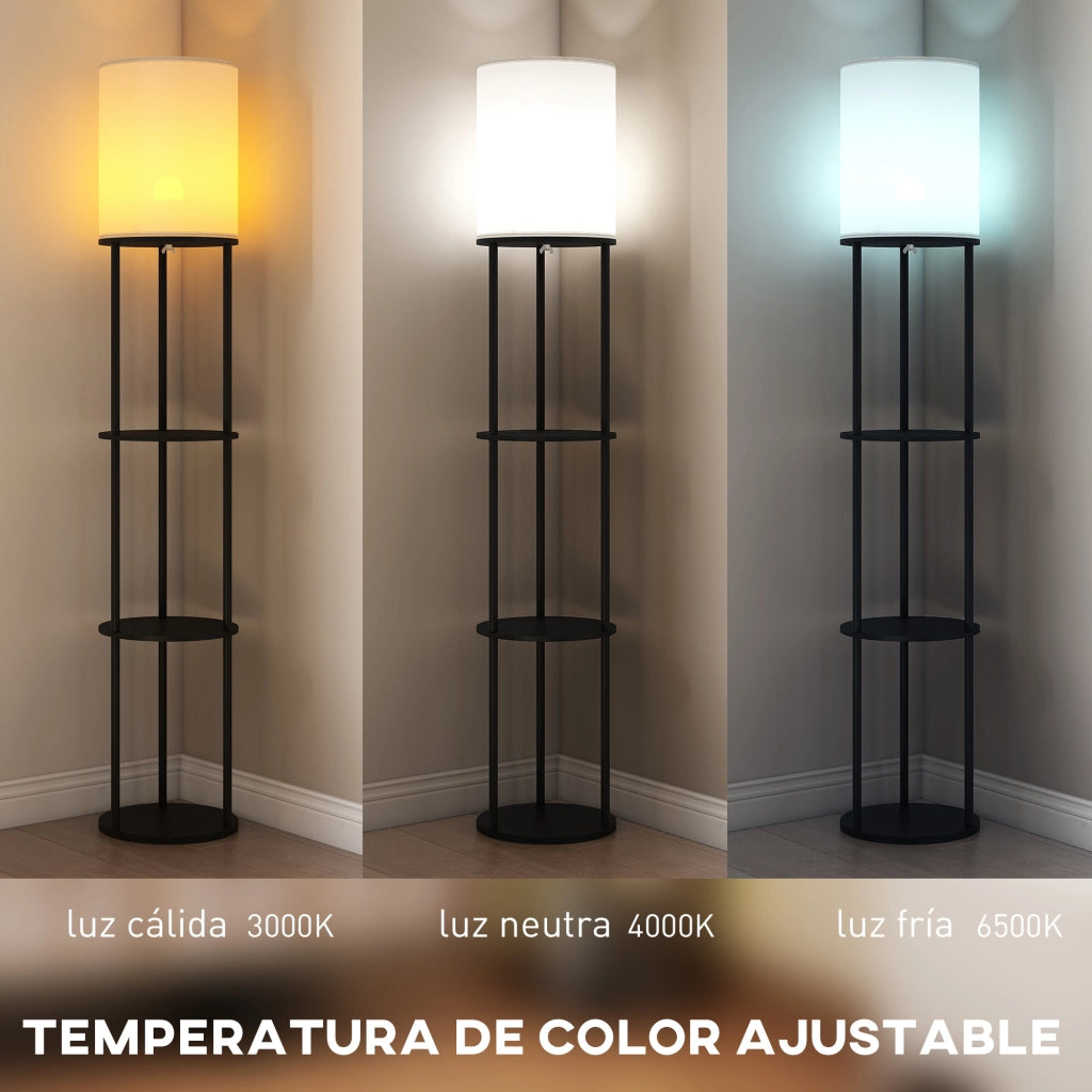 Lampada da Terra con Ripiani ¨C Xylo ¨C 3 Temperature di Colore, Telecomando, Nero