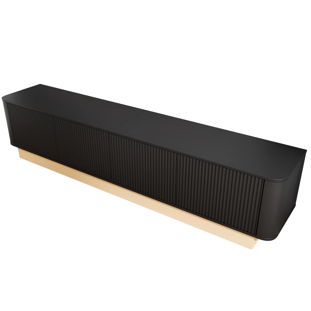 Mobile TV 200x40x47.5 cm con ante scanalate e ripiani regolabili in MDF nero