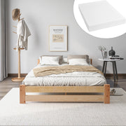 Letto matrimoniale 200 × 140 cm con testiera, materasso incluso, in legno massiccio, naturale