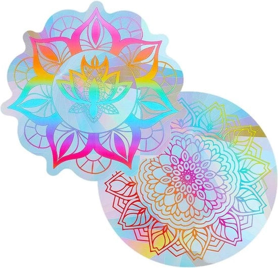 Sticker per finestra - fiori della vita - ombrellone - vetro trasparente - arcobaleno - resistente ai urti e agli impatti da uccelli (2 pezzi, 2 stili)
