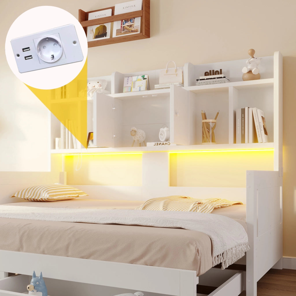DIVANO LETTO ESRAIBILE 90x190 cm Legno Bianco con cassetti e vani