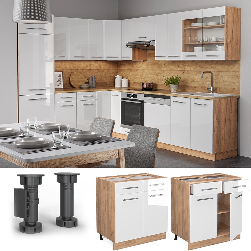 Vicco Mobiletto base per cucina Bianco lucido 80 cm senza piano di lavoro