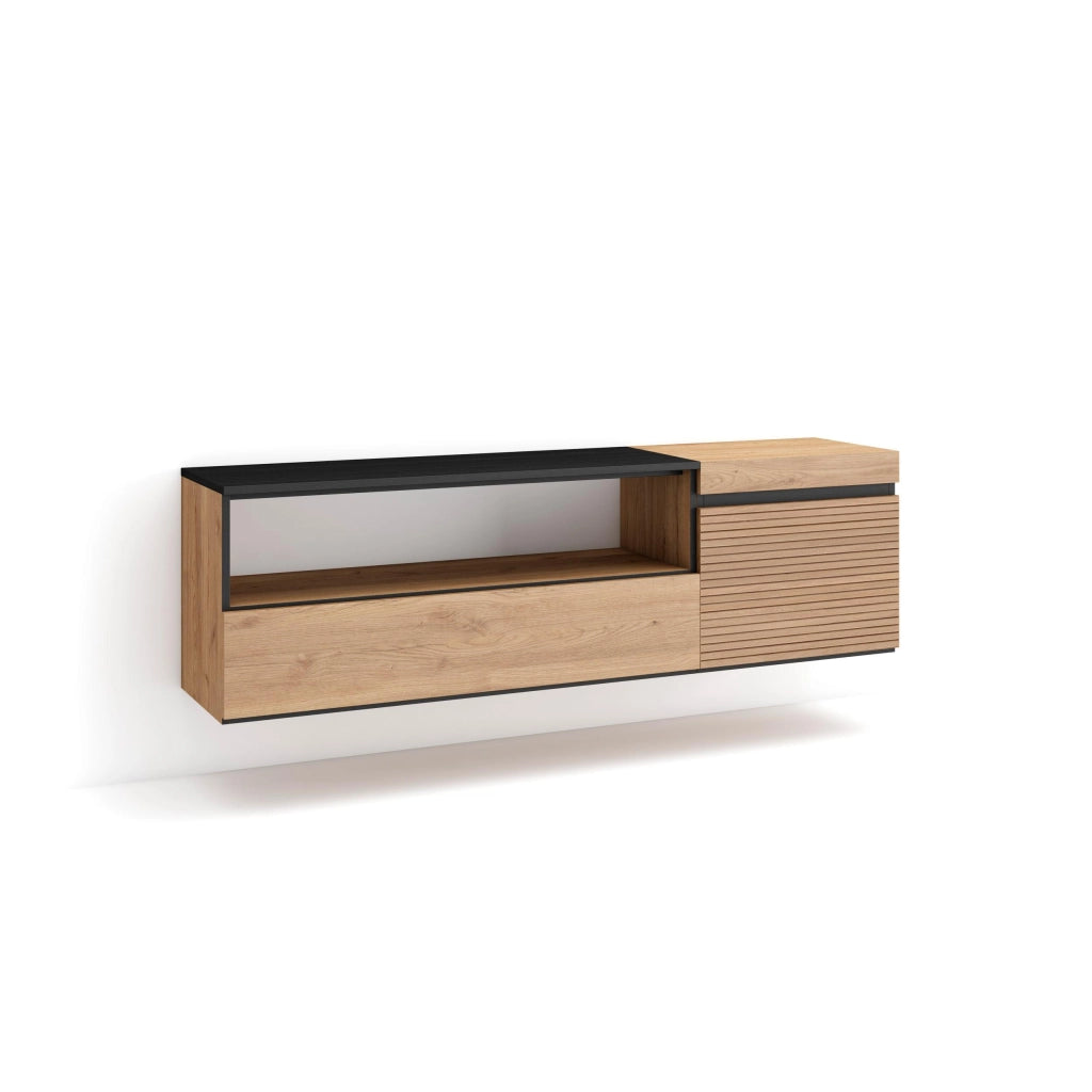 Mobile TV Soggiorno, 150x35x45cm, Per TV fino a 65", da appendere, colore Rovere RF3298