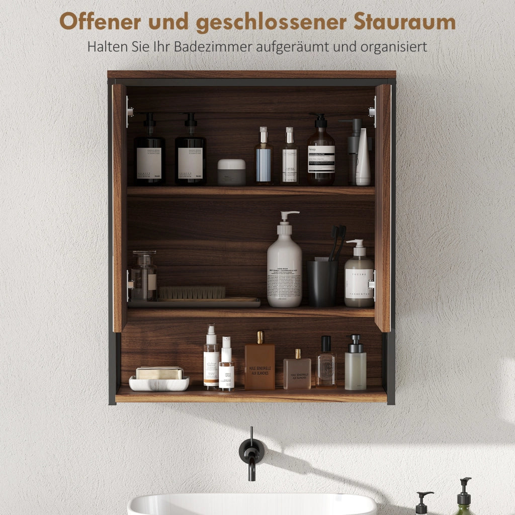 Armadietto Specchio Sospeso per Bagno ¨C zephmum ¨C Marrone 60x30x