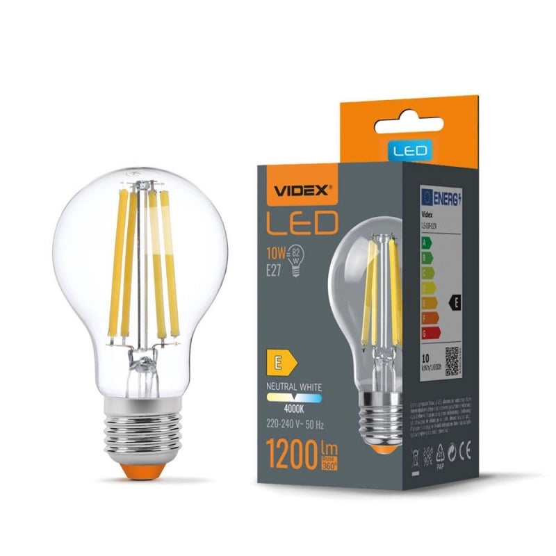 Lampadina LED Filament A60 10W E27 4000K 1200lm Videx