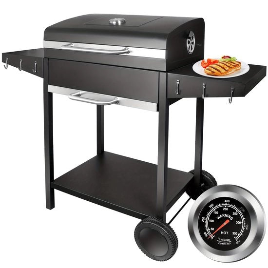 Grande Griglia a Carbone con Copertura e Termometro - BBQ Mobili per Giardino, Campeggio e Outdoor