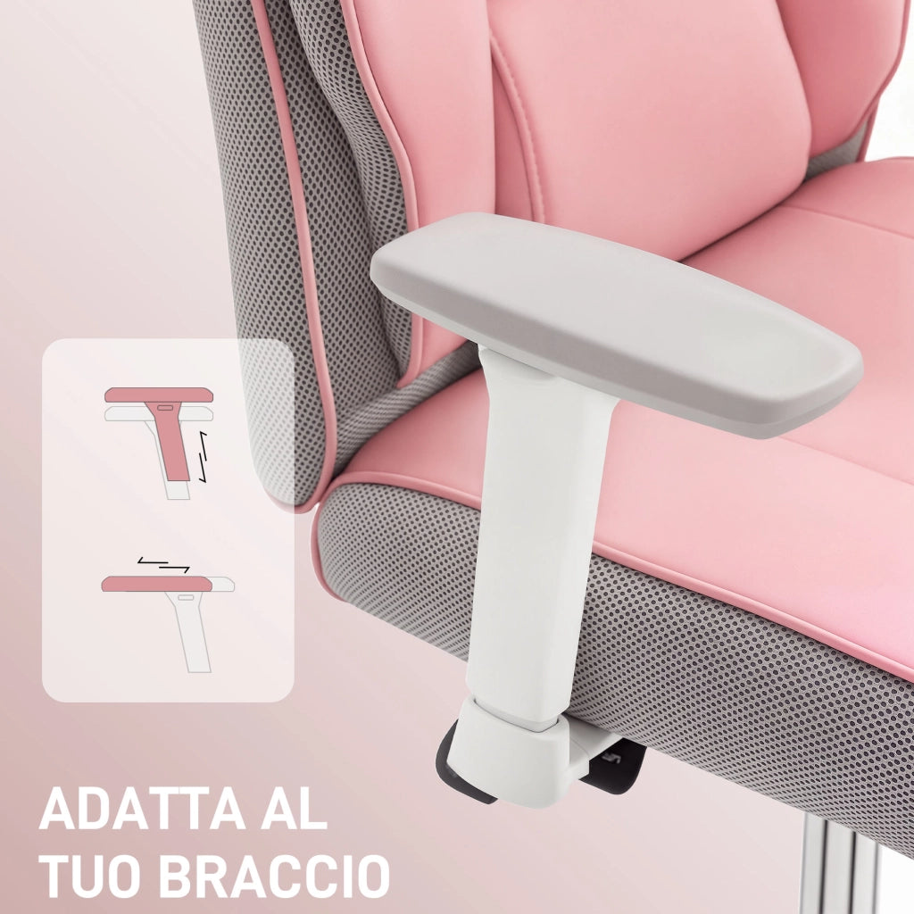 Sedia da Ufficio Ergonomica Rinforzata con Braccioli Regolabili, Poggiapiedi e Poggiatesta, Rosa