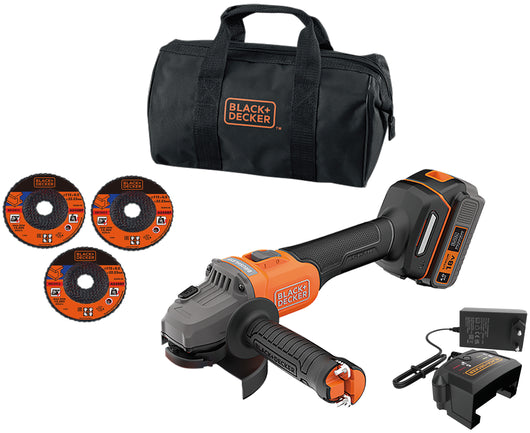 Black+Decker SMERIGLIATRICE A BATTERIA BCG6L8F1S-QW BRUSHLESS 115 mm. 18V 1 batteria 4,0 Ah