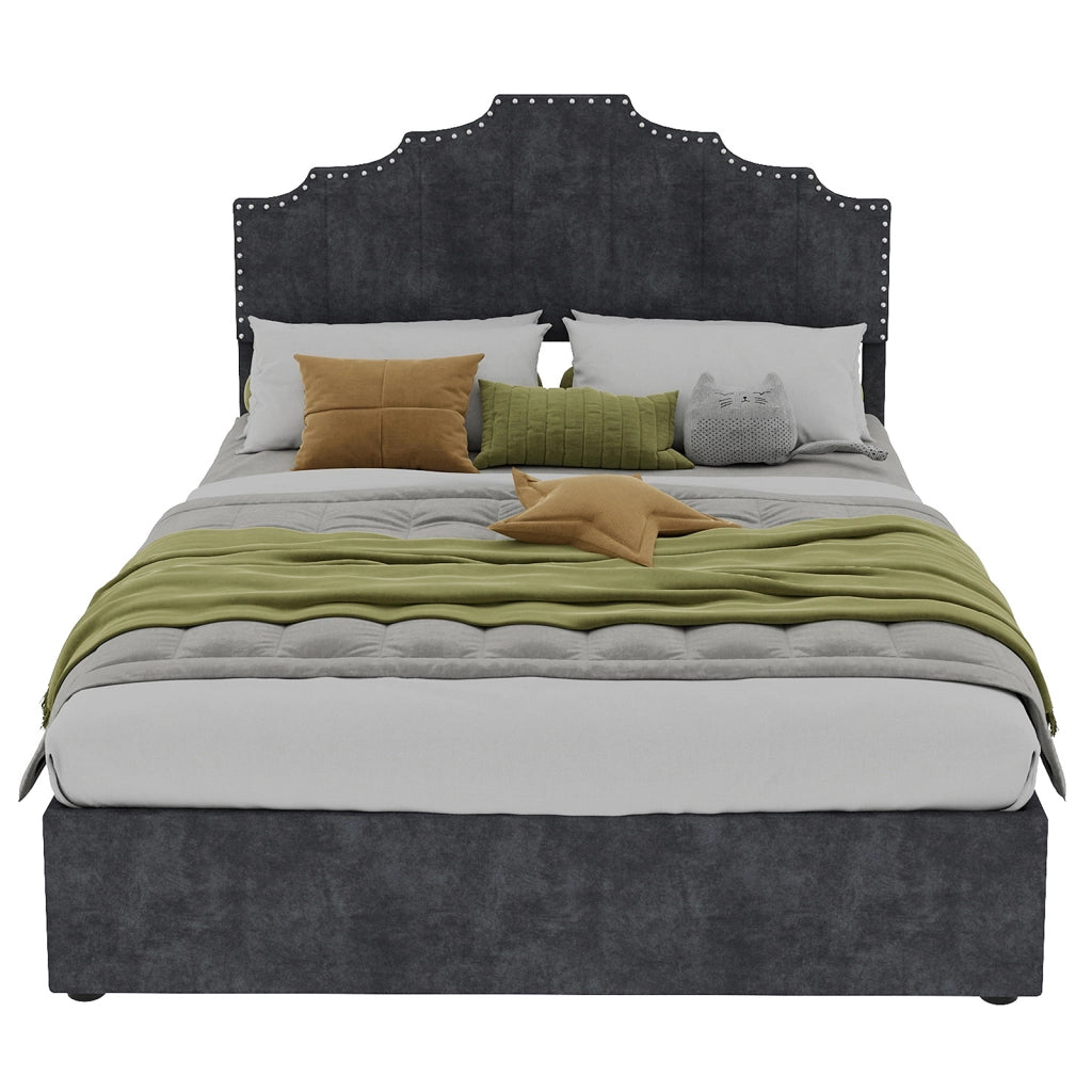 Letto imbottito 140x200 grigio - Xylo - con struttura sollevabile