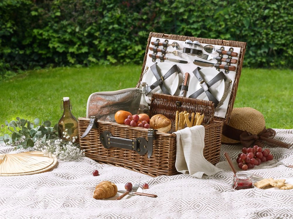 Cesto da picnic in vimini marrone per 4 persone con borsa termica stile semplice ed elegante