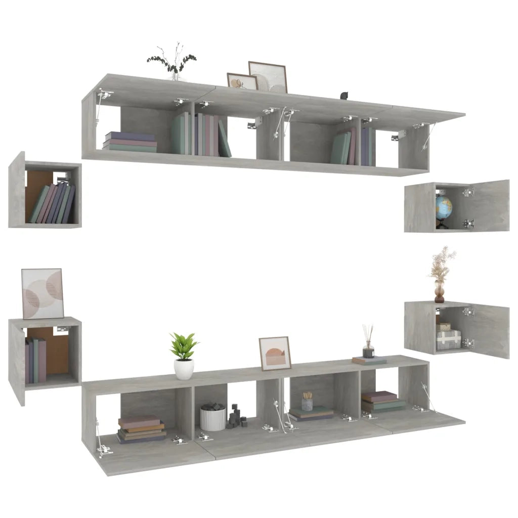 Set Mobili Porta TV 8pz Grigio Cemento in Legno Multistrato 3114225