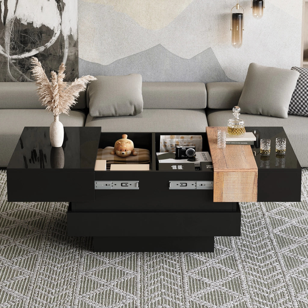 TAVOLINO DA CAFFÈ Quadrato 70x70x39 cm Nero in MDF con vano nascosto