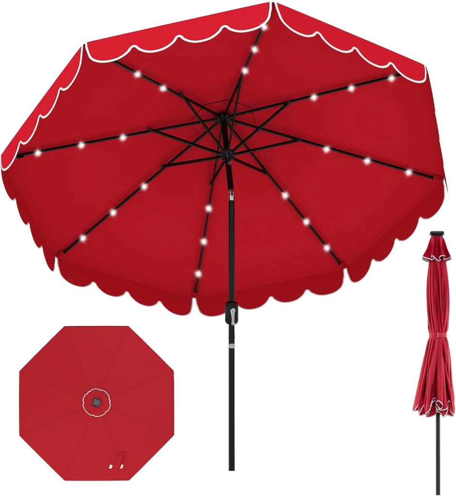Ombrellone da Giardino Ø 300 cm con 24 Luci a LED, Apertura a Manovella, Inclinazione Regolabile a 35°, Ombrellone da Esterno per Terrazza, Spiaggia, Balcone, Anti UV, Senza Base