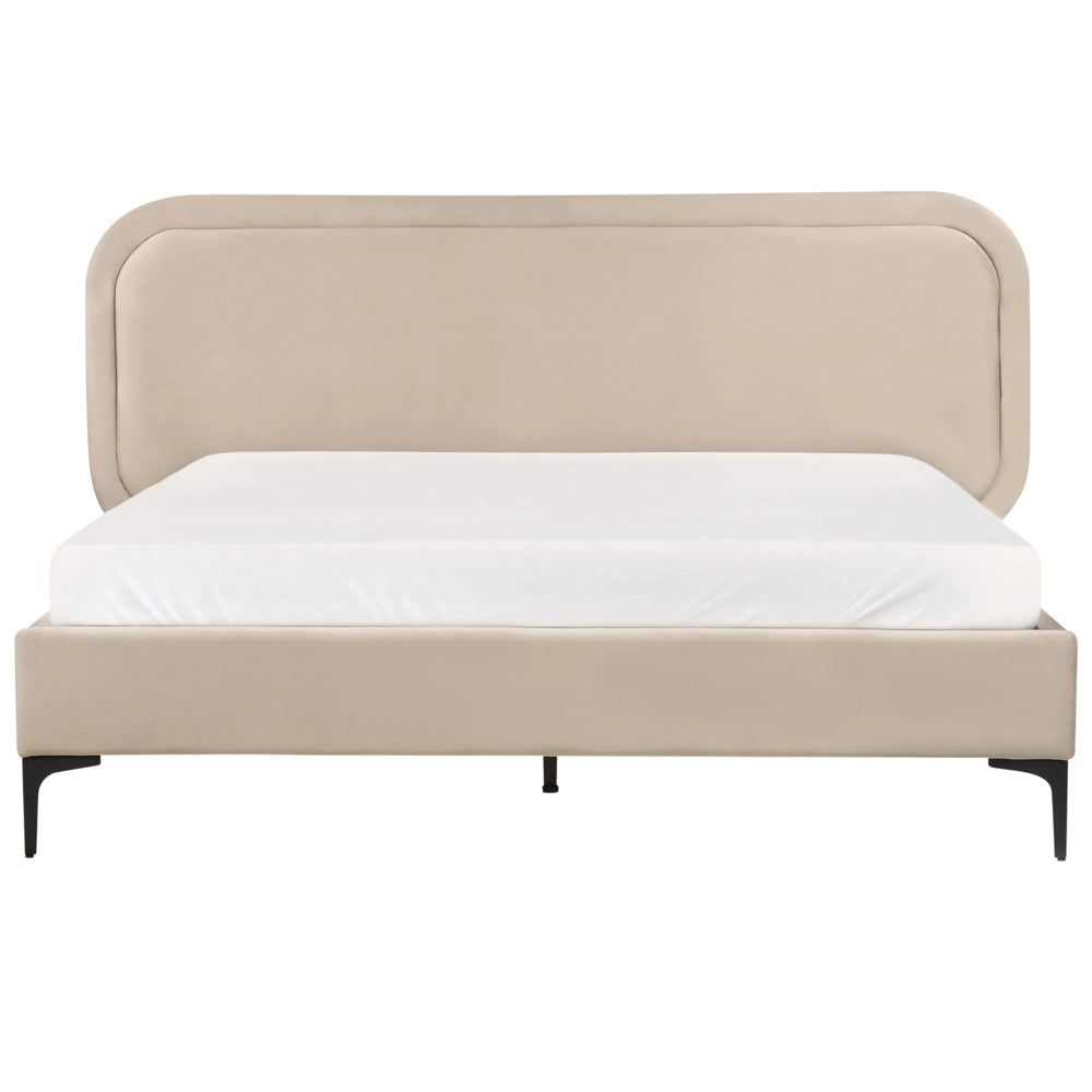 Letto matrimoniale EU Beige Velvet 140 x 200 cm Imbottito Telaio Poggiatesta