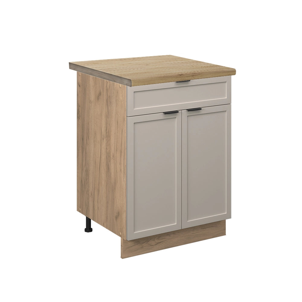 Mobiletto base per cucina Fame-Line GrigioBeige/Rovere dorato 60 cm con cassetto, PL Rovere Vicco