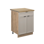 Mobiletto base per cucina Fame-Line GrigioBeige/Rovere dorato 60 cm con cassetto, PL Rovere Vicco